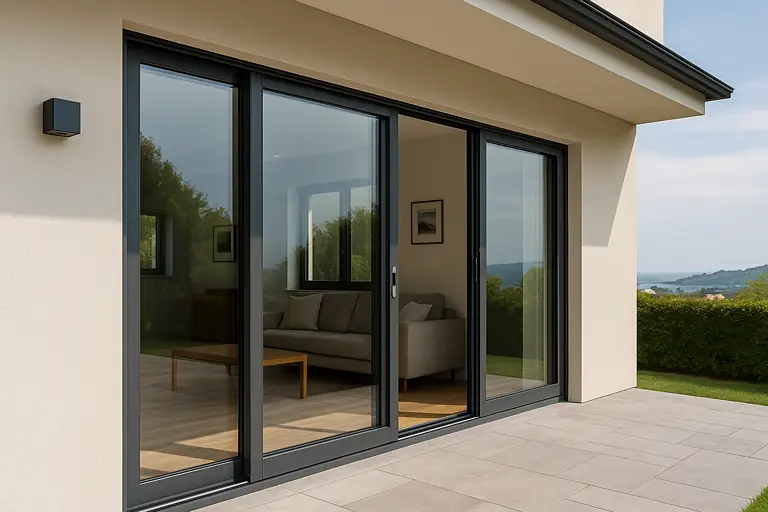 Beautiful black frame aluminium door installed in bright home in Hermanus